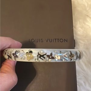 Original Authentic Louis Vuitton Grey and Silver Monogram Resin Bangle Bracelet